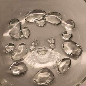 Rock Crab Art Glass Bowl Dish France 9.5" Diameter Crustacean Shellfish